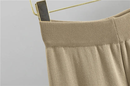 V-neck  Long Sleeve Sweater Cardigan Pants Set