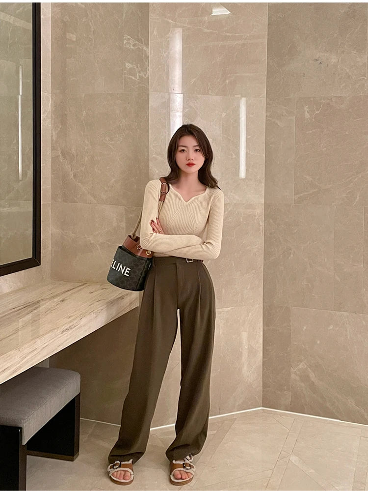 V-neck  Long Sleeve Bodycon Sweater