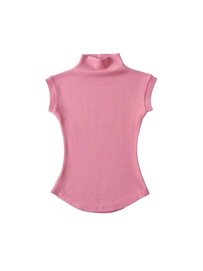 Turtleneck Sleeveless Pullovers T-Shirt