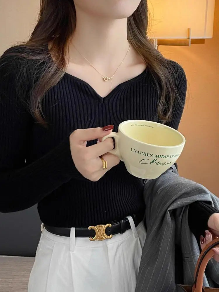 V-neck  Long Sleeve Bodycon Sweater