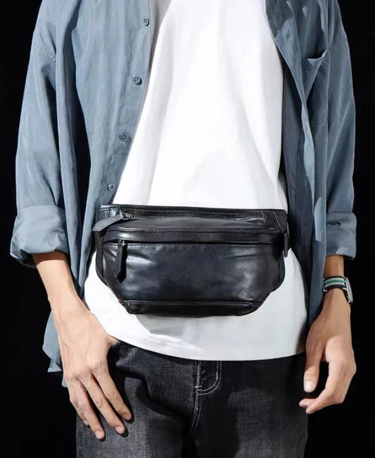Men's Genuine Leather Waist Chest Pouch Bag