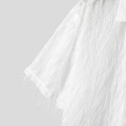 Men's Tassel Chiffon Transparent Lapel Short Sleeve Shirt