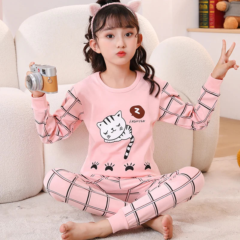 Cartoon Print Long Sleeve T-Shirt Tops + Pants Sets