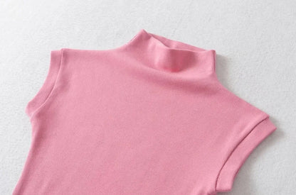 Turtleneck Sleeveless Pullovers T-Shirt
