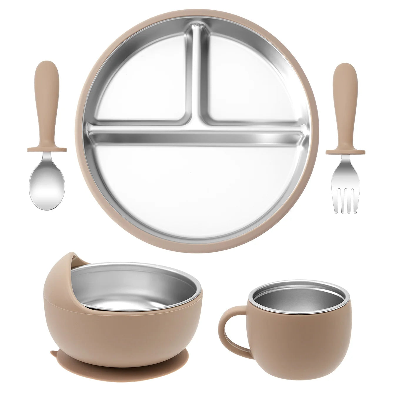 Stainless Steel Dishes Plate Baby Feeding Set