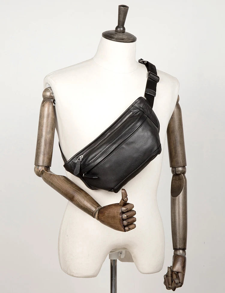 Men's Genuine Leather Waist Chest Pouch Bag