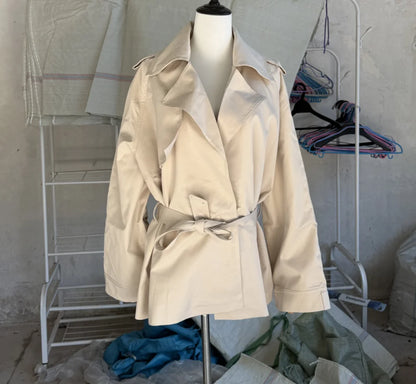 Lace Up Trench Coat With Belt Suit