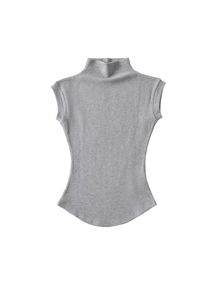 Turtleneck Sleeveless Pullovers T-Shirt