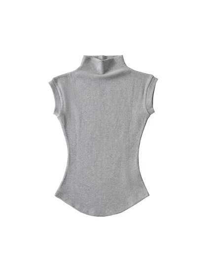 Turtleneck Sleeveless Pullovers T-Shirt