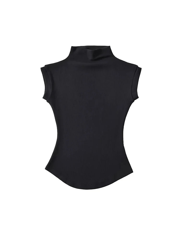 Turtleneck Sleeveless Pullovers T-Shirt