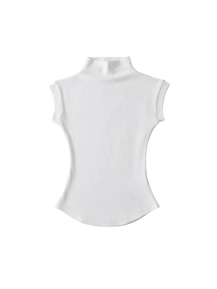 Turtleneck Sleeveless Pullovers T-Shirt